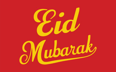 Eid Mubarak yellow typography on reddish background, Vector calligraphy lettering for your design, greeting card, banner and poster