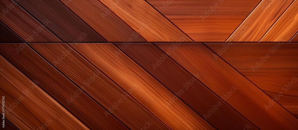 Wall mural Detailed view of a wooden floor showing a intricate pattern of wood planks and grains, creating a harmonious design