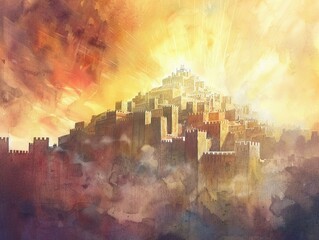 Pastel watercolor illustration of the New Jerusalem - obrazy, fototapety, plakaty