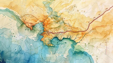 Vibrant watercolor map of Pauls missionary journeys with routes marked in dynamic
