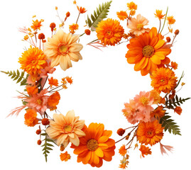 orange flower wreath garland isolated on white or transparent background,transparency