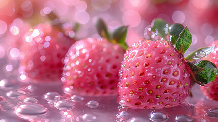 Delicate pink strawberries, stars reflected in sparkling water, pristine clarity, top-tier photo quality.generative ai