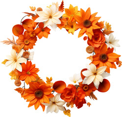 orange flower wreath garland isolated on white or transparent background,transparency