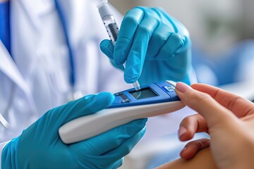 Blood glucose test checks sugar levels to assess diabetes risk, Blood glucose test evaluates sugar levels, assessing the risk of diabetes.