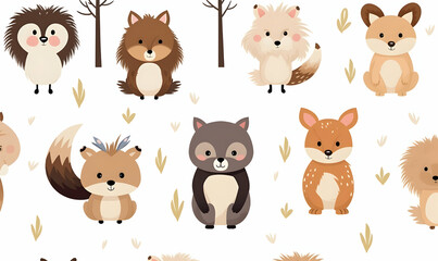 flat color Vector seamless pattern with cute
