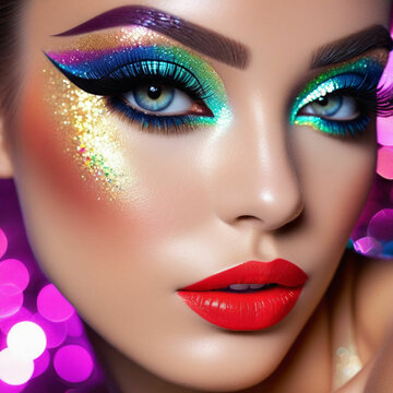 Macro photography showcasing vividly colored fashion makeup