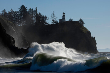 Cape Disappointmemt Lighthouse in Ilwaco, Washington During a King Tide