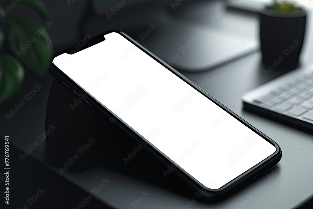 Fototapete Smart phone with blank screen, clean lines, minimalist design elements, and intuitive navigation to streamline financial tasks and enhance user experience.