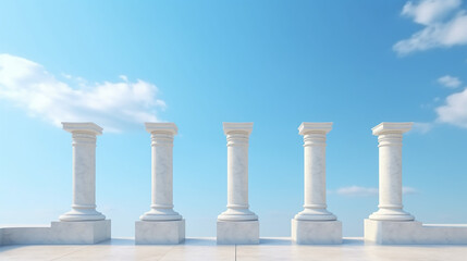 Five marble pillars of islam or justice on blue cloudy sky background