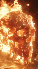 Intense Photorealistic Image of a Flaming Skull Symbolizing Danger, Death, and Concepts of the Afterlife