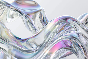 3d render of abstract fluid glass background with wavy silver and liquid shapes
