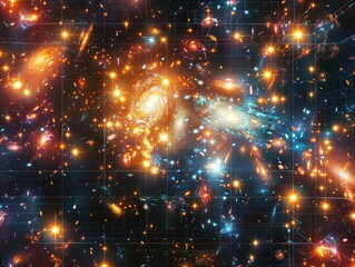 Fototapeta na wymiar Galaxy cluster arranged in a geometric pattern