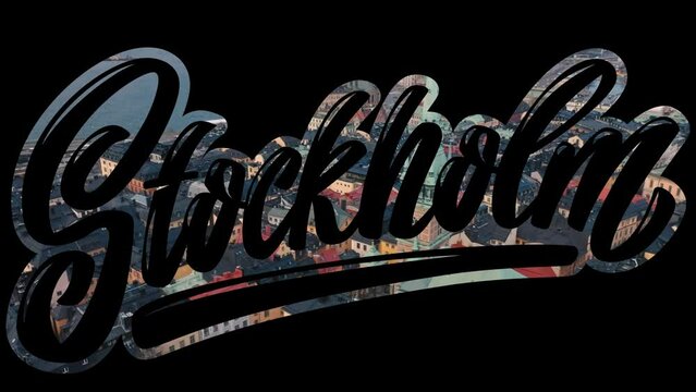 Stockholm Sweden Dynamic Skyline Time Lapse Cinematic Footage Displayed Inside Bold Modern Cursive Typography Black Background Copy Space Area