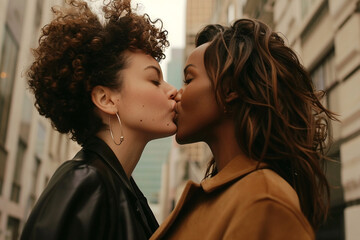 agrandar y aA very affectionate couple of women sharing a tender kiss on the streets of the cityrreglar - 9