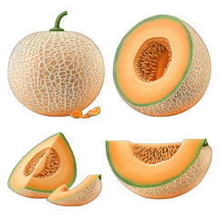 Fresh and Vibrant Cantaloupe Illustration - 3D Realistic Clipart Design Ideal for Print and Digital Use - Isolated on White Background