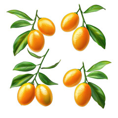 Colorful Kumquat Illustration on White Background - Perfect for Print and Digital Designs, Isolated Vector Clipart in 3D Realistic Style