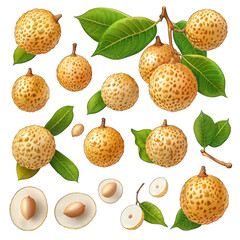 Juicy and Colorful Longan Illustration Set perfect for Print and Design Projects - Vector Graphic on White Background - Adobe Stock Image
