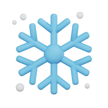 3D render minimalist snowflake icon, designed for snow days, suitable for weather apps and forecasts, transparent background.