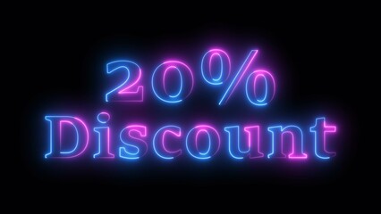 Abstract neon number 20% discount big offer sale background illustration.