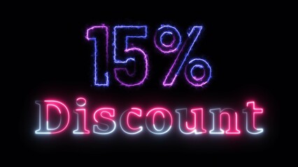 Abstract neon number 15% discount big offer sale background illustration.