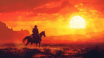 Lone cowboy riding through the Wild West - obrazy, fototapety, plakaty