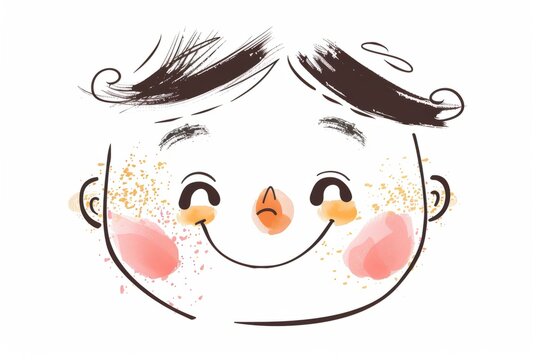Cartoon cute doodles of a smiling child's face with rosy cheeks and sparkling eyes, Generative AI