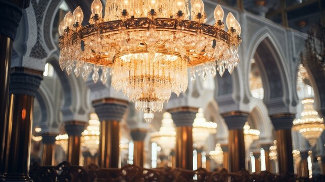 chandelier blurred interior masjid nabawi