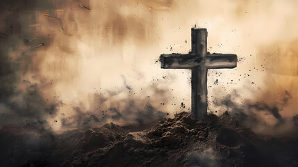 Naklejka premium Christian cross drawn in ashes as a symbol of religion