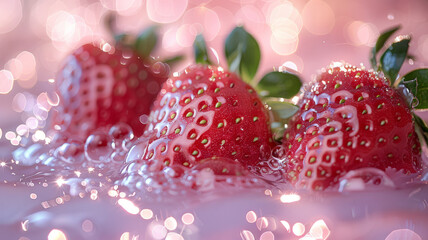 Delicate pink strawberries, stars reflected in sparkling water, pristine clarity, top-tier photo quality.generative ai