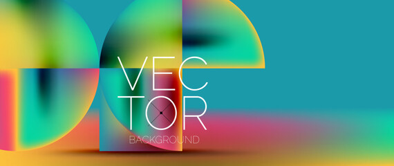 Sleek podium with abstract composition of squares, circles, and triangles, adorned with vibrant fluid gradients for wallpaper, banner, background, landing page, wall art, invitation, print, poster