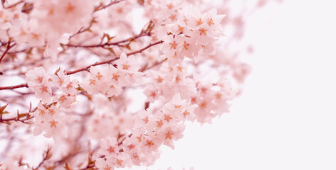 Cherry blossoms and white background.  桜と白背景