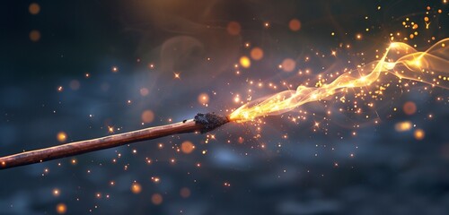 Close-up of a mystical wand, radiating magical energy and sparking imagination with its allure. - obrazy, fototapety, plakaty