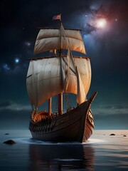 Valhalla Viking Ship Journey Through Cosmic Wonders - obrazy, fototapety, plakaty