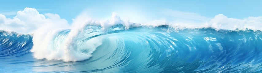 a wave of water with foamy waves - obrazy, fototapety, plakaty