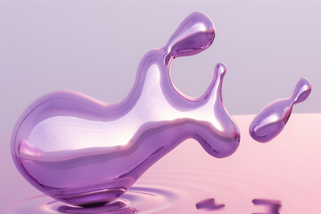 A bold purple droplet, gleaming in metallic chrome, pops against a delicate pink gradient background.