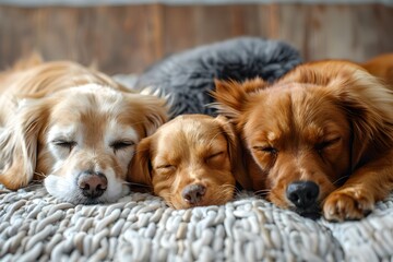 Peaceful Pups Resting in Comfy Boarding Accommodations for Pets During Owners' Away Time - obrazy, fototapety, plakaty