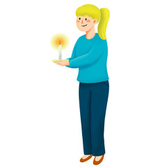 Woman Holding Candle Illustration