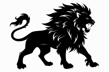 crazy lion silhouette black  vector artwork illustration 