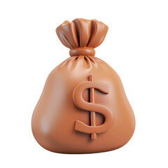 Money bag icon, 3D render clay style, studio short , isolated on transparent background 