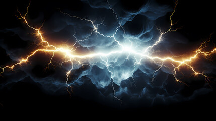 Black background with isolated thunder lightning bolt, abstract concept representing electricity - obrazy, fototapety, plakaty