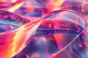3d render of abstract futuristic background with holographic foil and transparent ribbon in dynamic flow