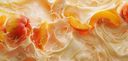 Fresh peach and mango slices plunge into creamy yogurt, creating a mesmerizing, mouthwatering splash.  - Powered by Adobe