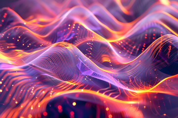 Fototapeta premium 3d render of abstract futuristic background with holographic foil and transparent ribbon in dynamic flow