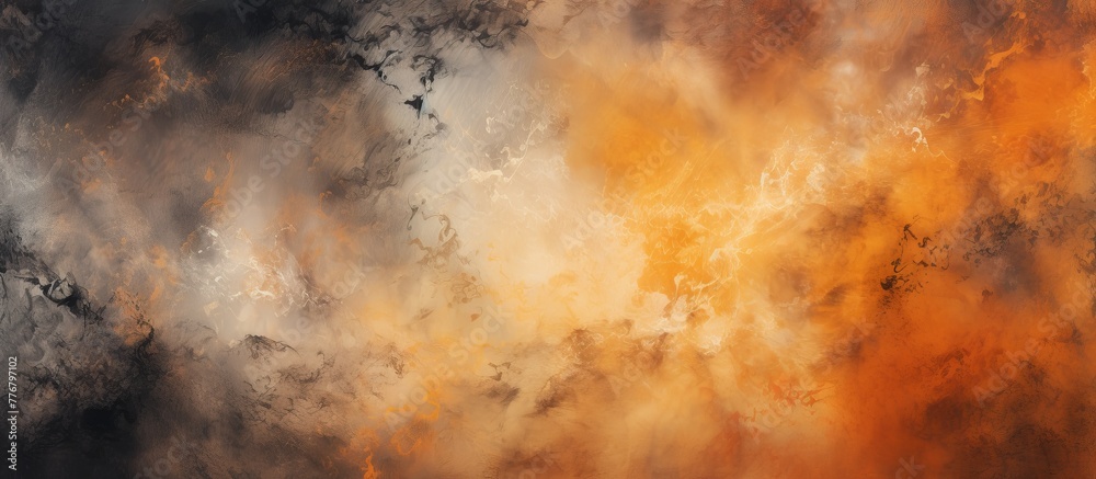 Sticker Sky abstract artwork featuring a vibrant mix of orange and black clouds, creating a dramatic and moody atmosphere