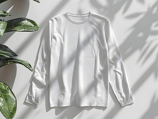 White Long-Sleeved T-Shirt Mockup with Eco-Friendly Touch and Texture Emphasis, Marketing an image...