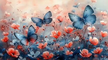 watercolor corner accents of small pastel and muted pastel floral and follaige and delicate butterflies on isolated white background