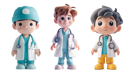 3D cartoon doctor with a stethoscope and a smile on his face isolated on transparent Background. - 776803523