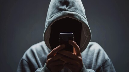 hacker or scammer using smartphone, phishing, online scam and cybercrime concept