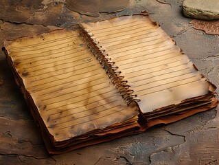 Weathered Old Book with Aged Leather Cover on Rustic Wooden Background
