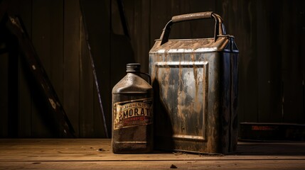 wooden vintage oil can - obrazy, fototapety, plakaty